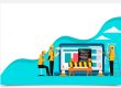 ilustração de uma equipe de construção tentando otimizar landing page
