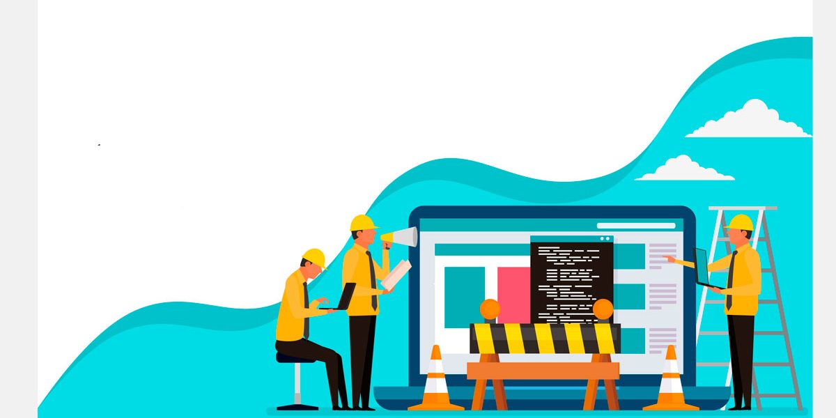 otimizar-landing-page—destaque ilustração de uma equipe de construção tentando otimizar landing page