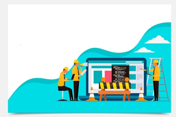 otimizar-landing-page—destaque ilustração de uma equipe de construção tentando otimizar landing page
